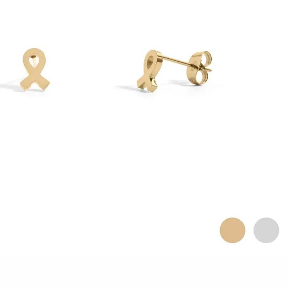NWT 18K Gold PVD Breast Cancer Awareness Ribbon Stud Earrings Survivor Gift